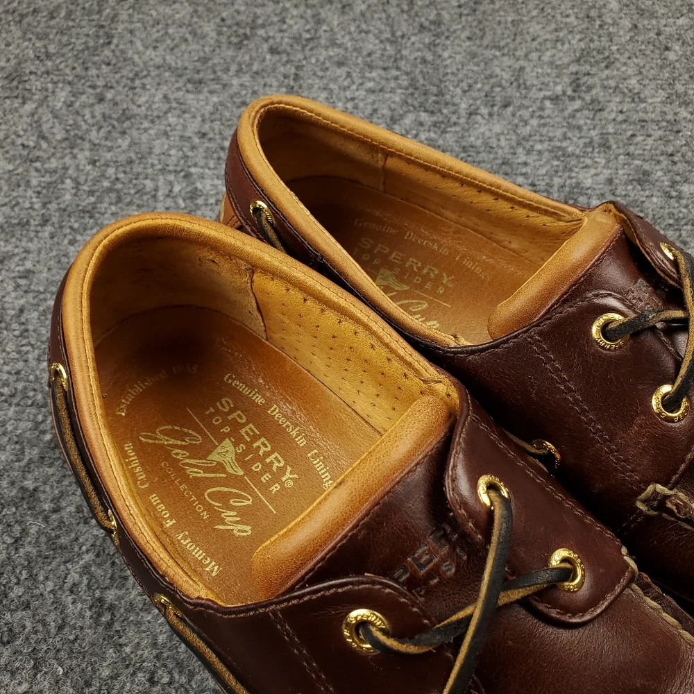 Sperry Top Sider Gold Cup Collection Boat Shoes Mens 9 Dark Brown Deerskin 2 Eye